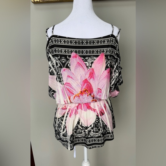 Floral Black and Pink Women's Top - Picture 3 of 4